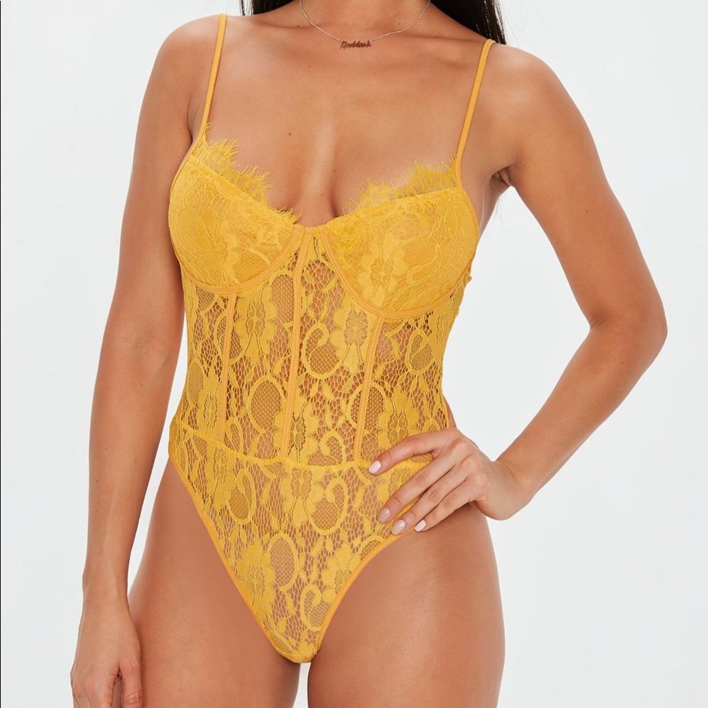 Tall mustard strappy bodysuit